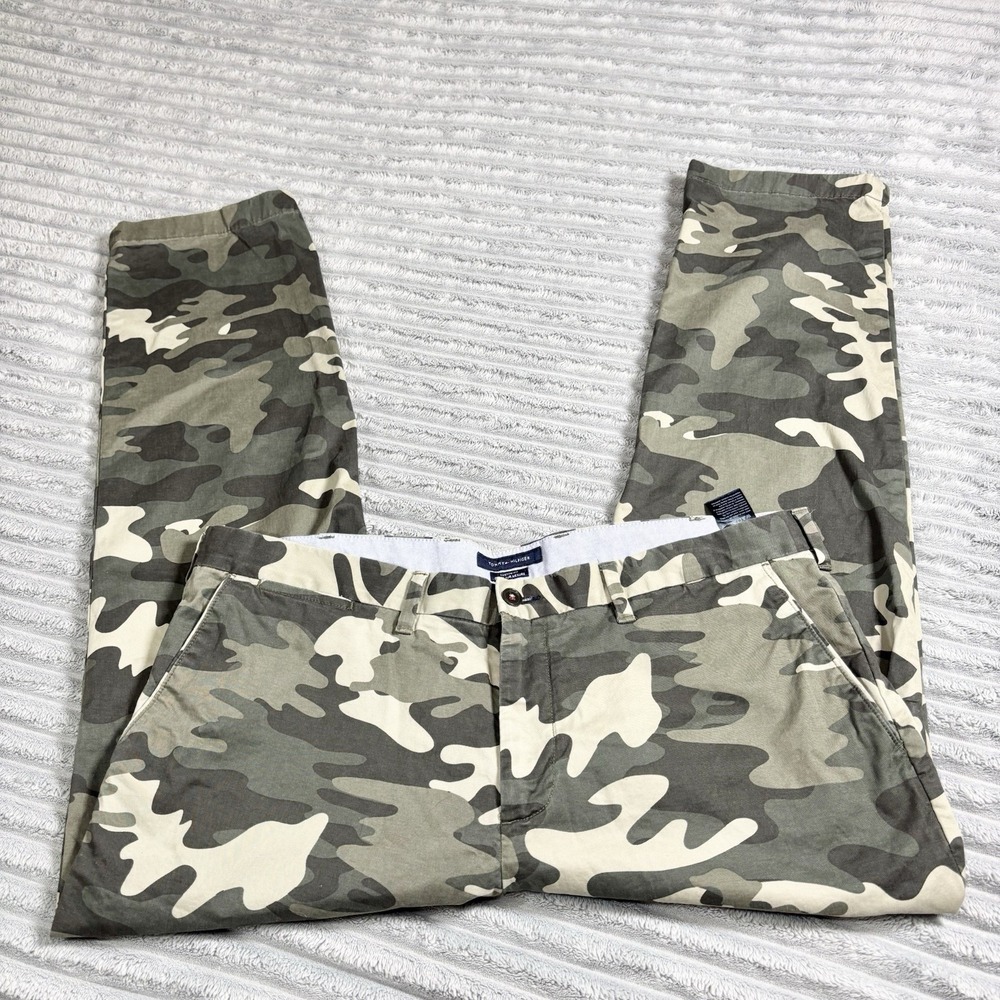 Tommy‎ Hilfiger Camouflage Pants Mens 40x30 Green Camo Flat Front Custom Fit